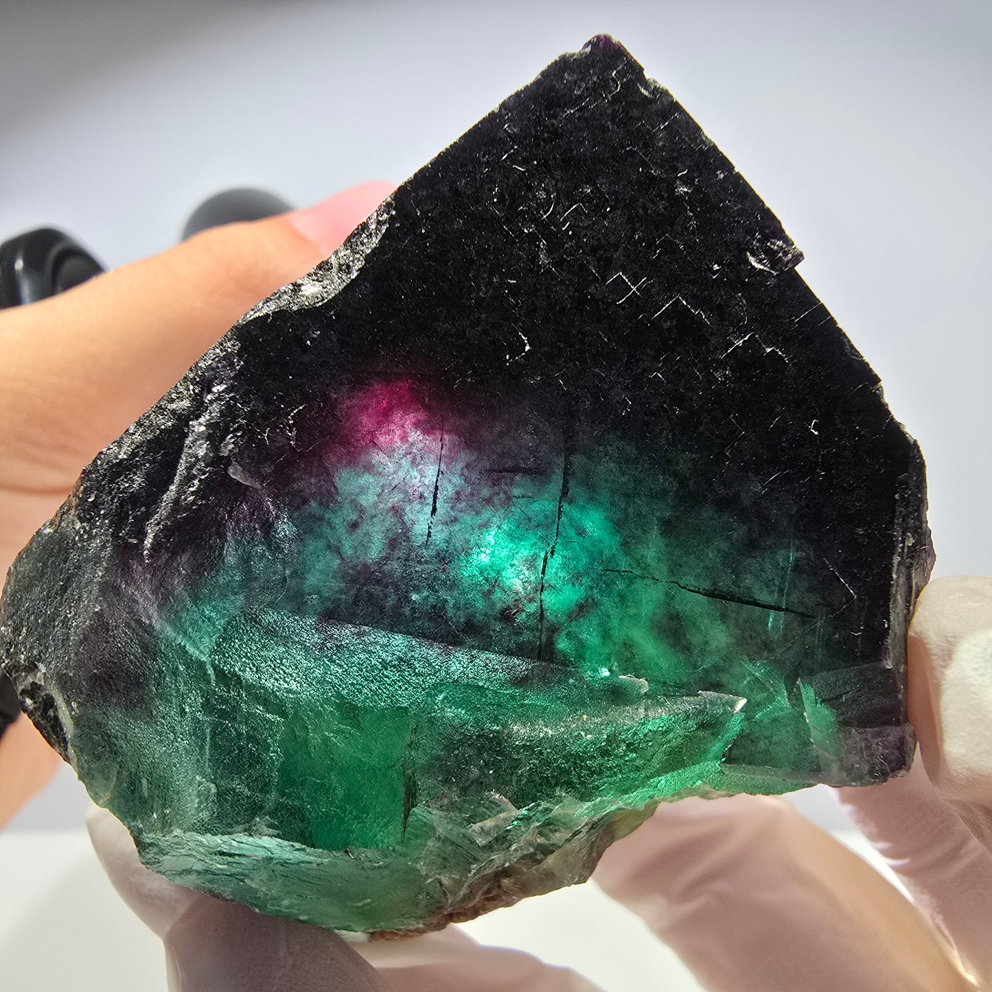 Cube de fluorite fantôme XL parqueté vert violet Okorusu, Namibie 54*54*47mm