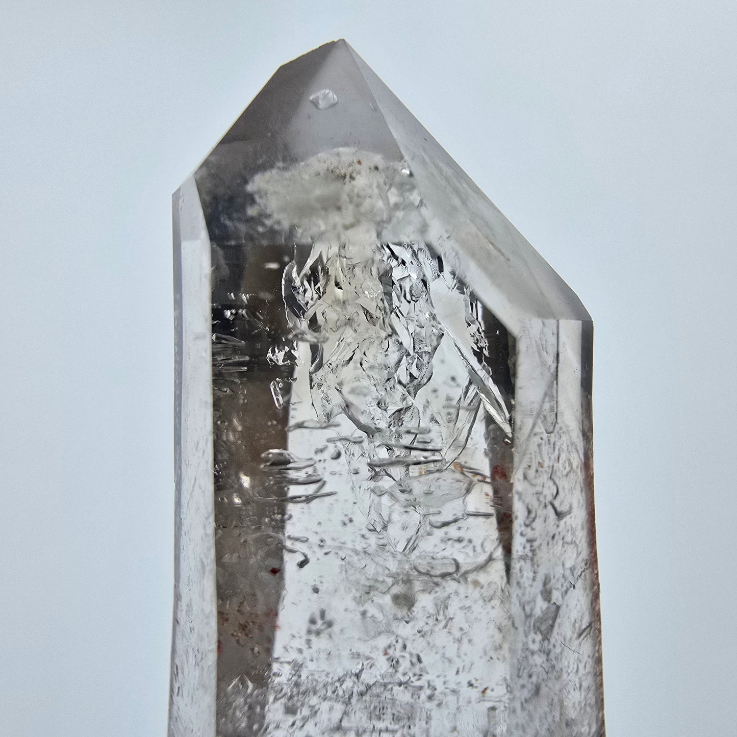 Pointe de sceptre en quartz fumé Enhydro transparent 1x Bubble Goboboseb, Namibie 46*19*16mm