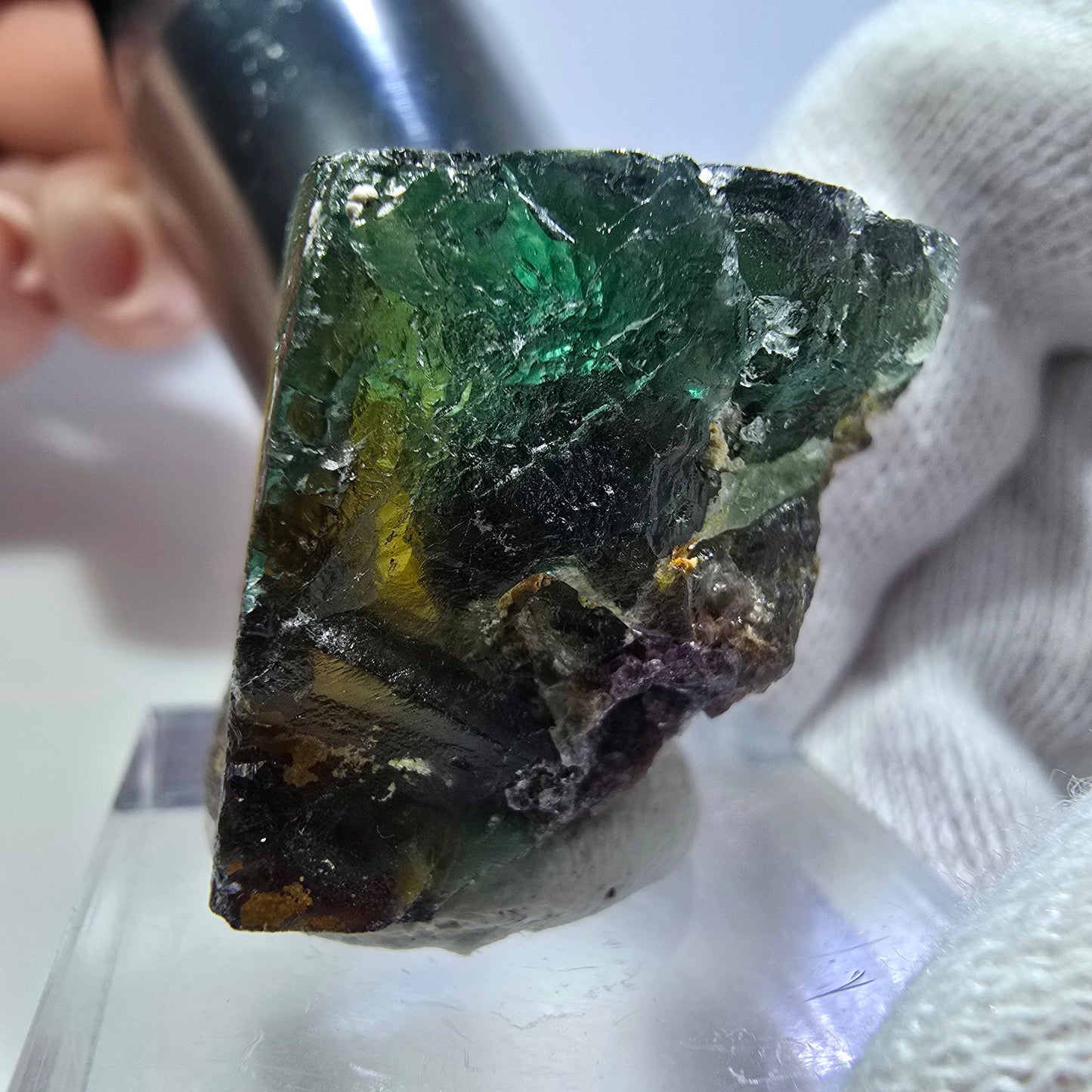 Klare Phantom Fluorit Würfel Stufe zonal grün lila braun Okorusu, Namibia 31*20*19mm