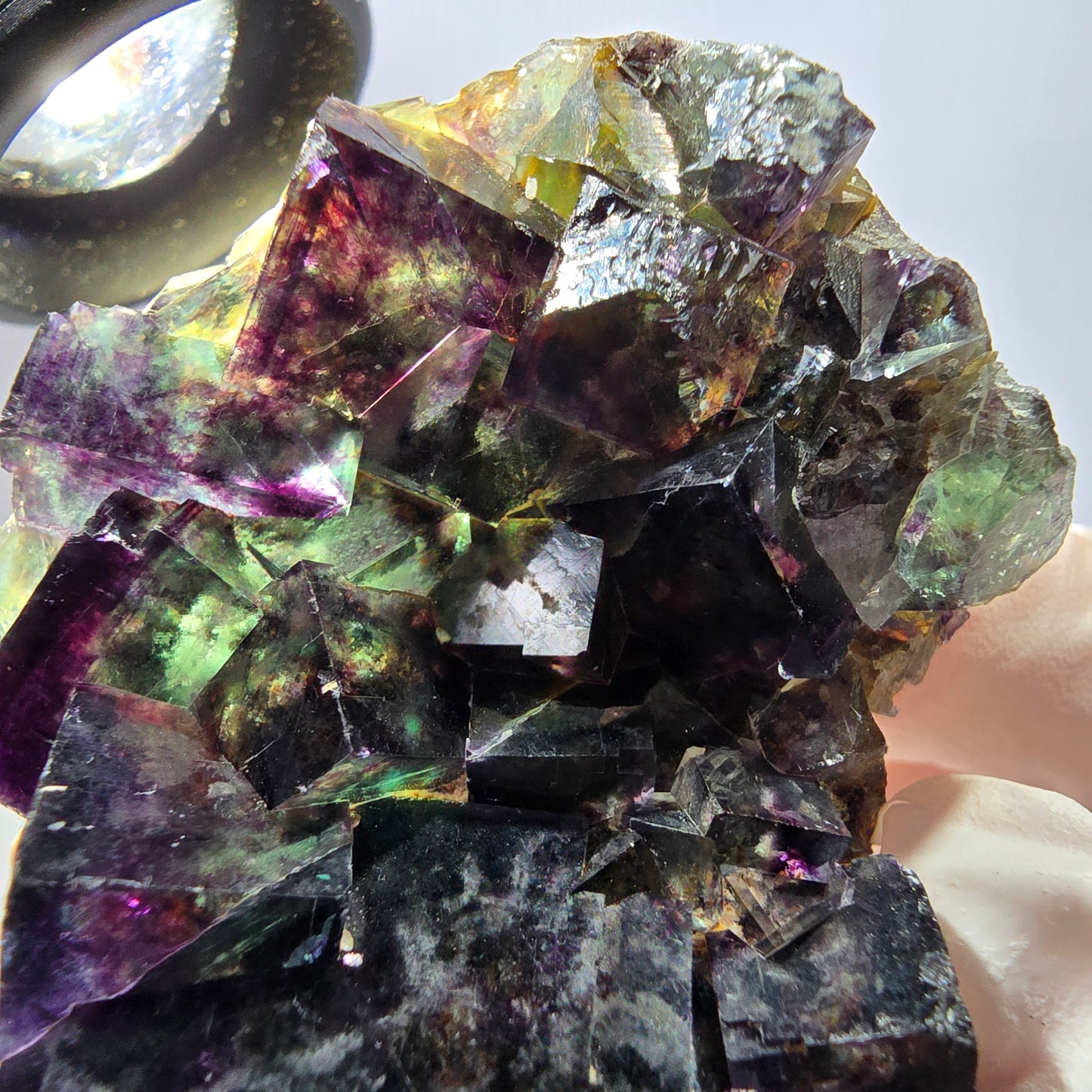 Spécimen de cube de fluorite fantôme, parqueté vert violet, Okorusu, Namibie 57*50*35 mm