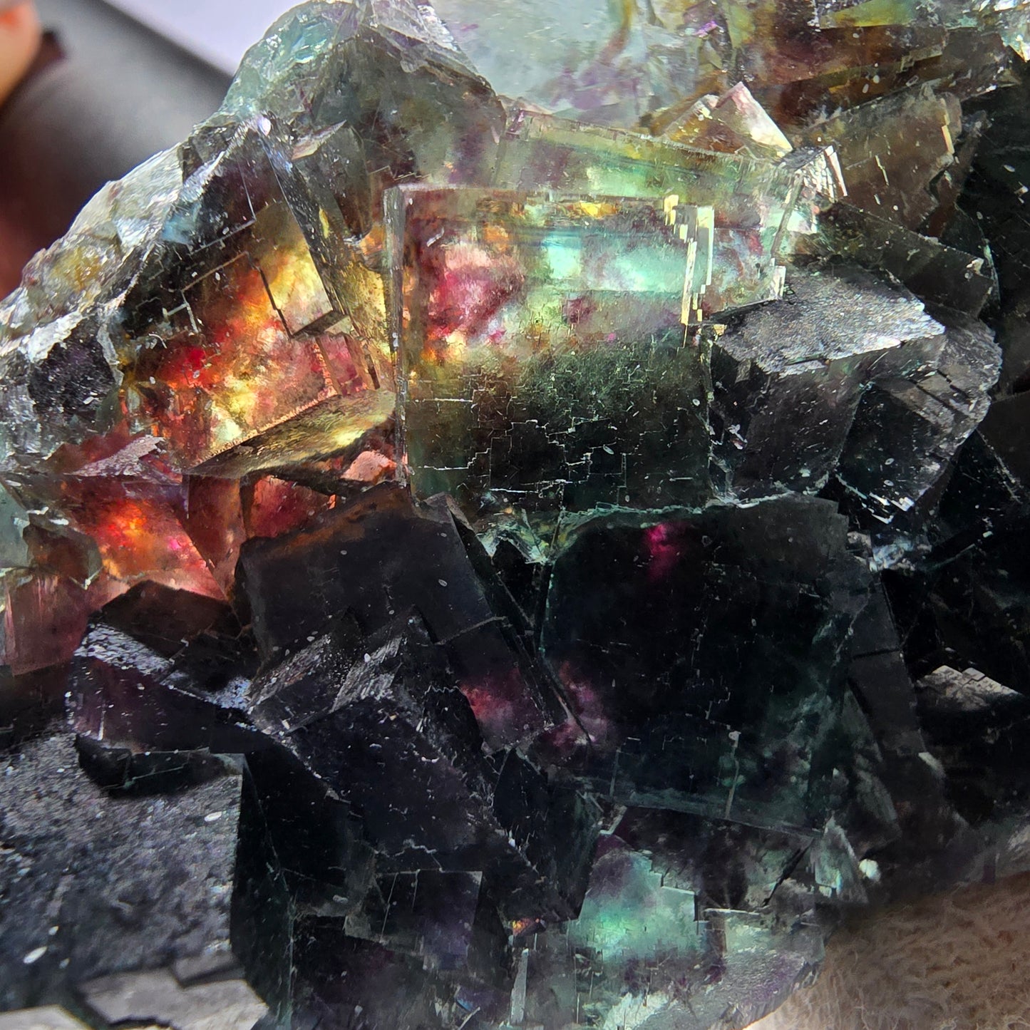 Rare spécimen de cube de fluorite fantôme, vert violet Okorusu Namibie 80*43*17 mm