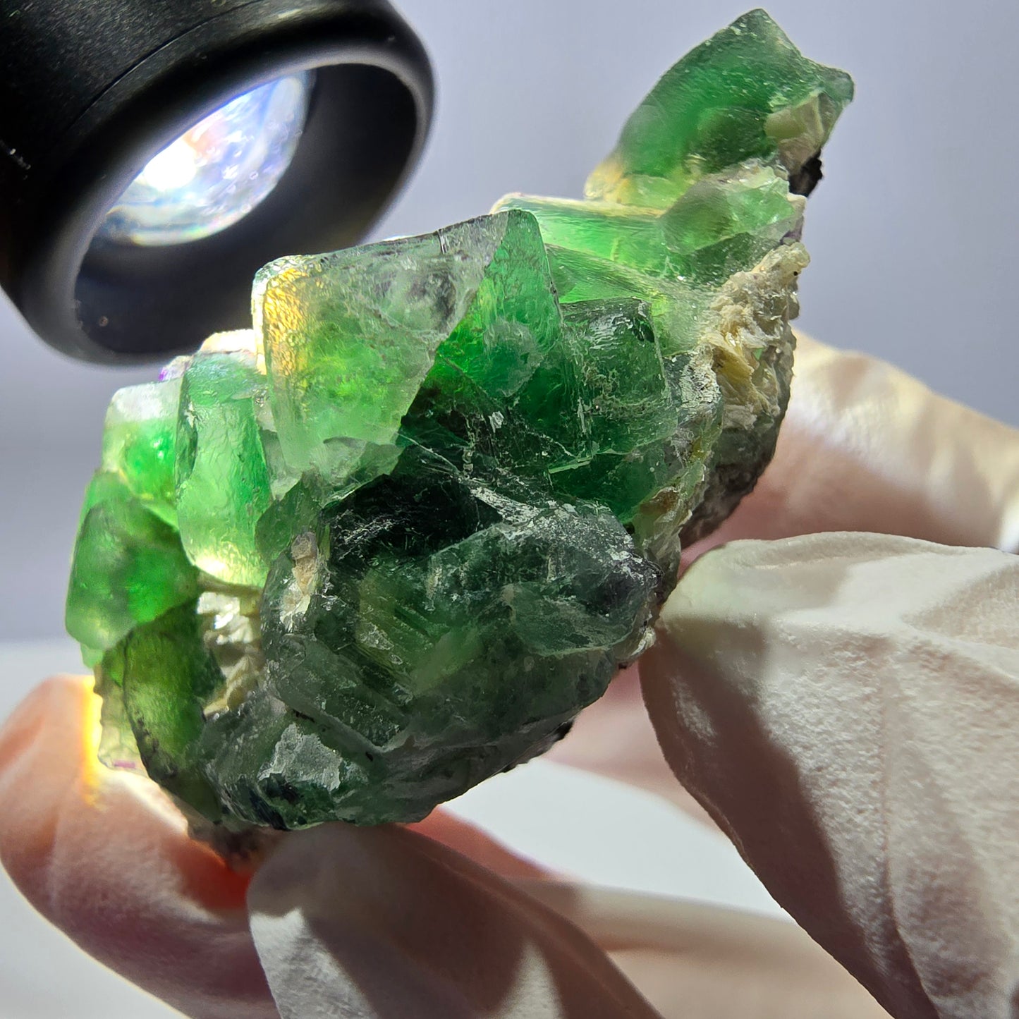 Cube de fluorite fantôme, spécimen de tourmaline scholle muscovite hyalite, Erongo, Namibie, 42 x 36 x 28 mm