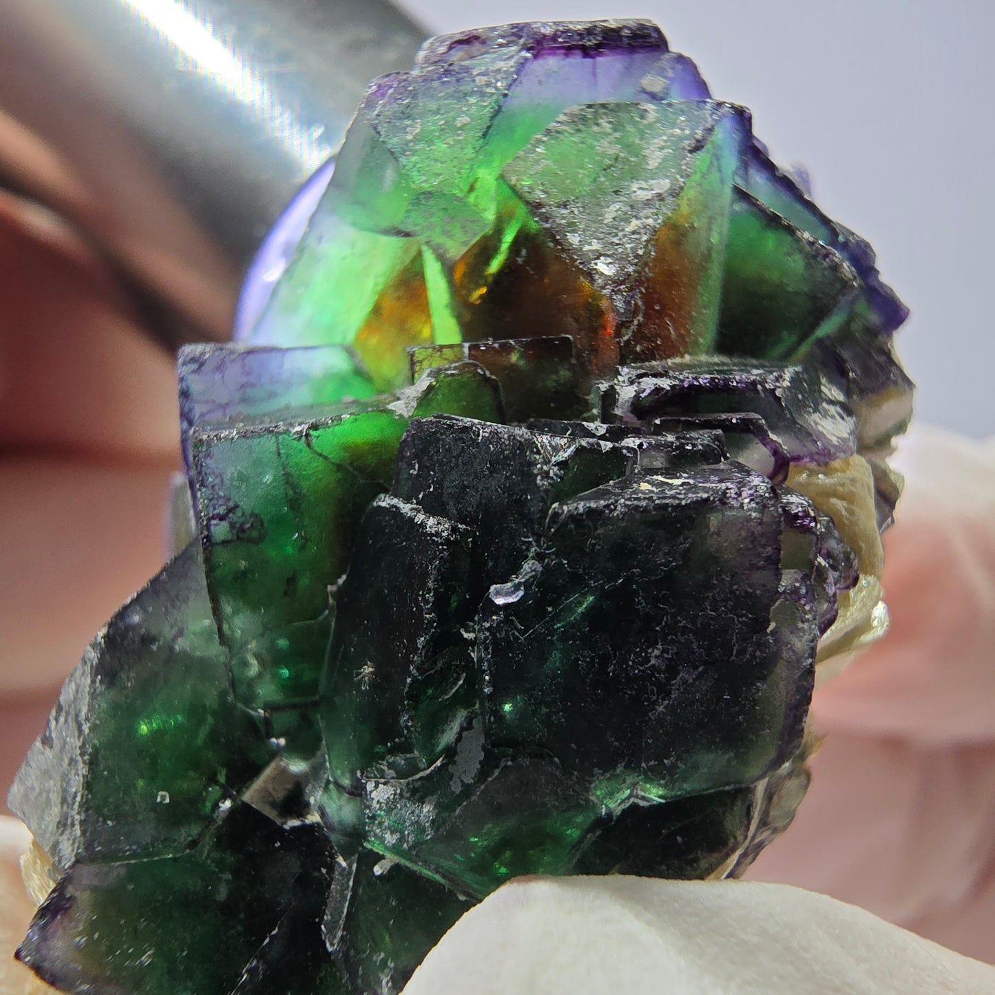 Cube de fluorite fantôme, zonal, muscovite, spécimen de tourmaline Schorl, Erongo, Namibie, 37 x 24 x 20 mm