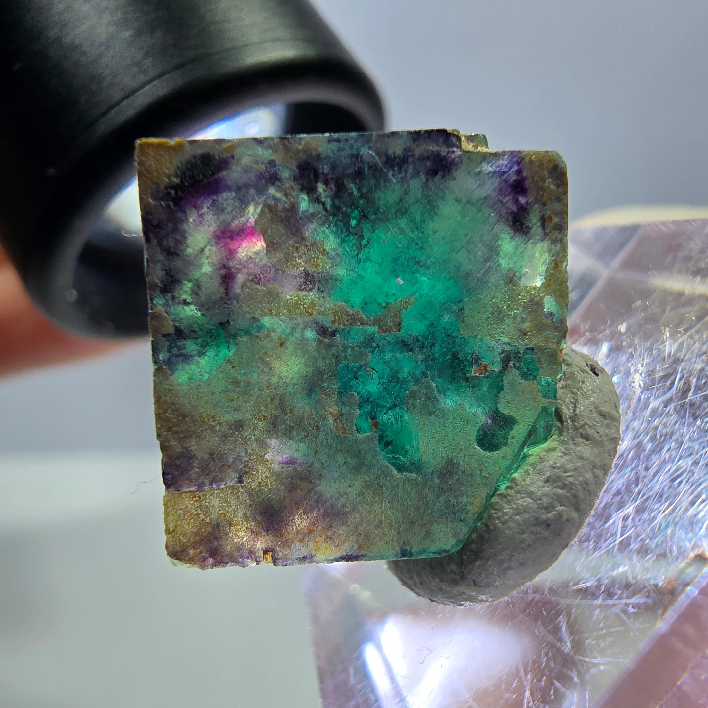 Phantom Fluorit Würfel Stufe, grün lila Okorusu, Namibia 15*15*14mm