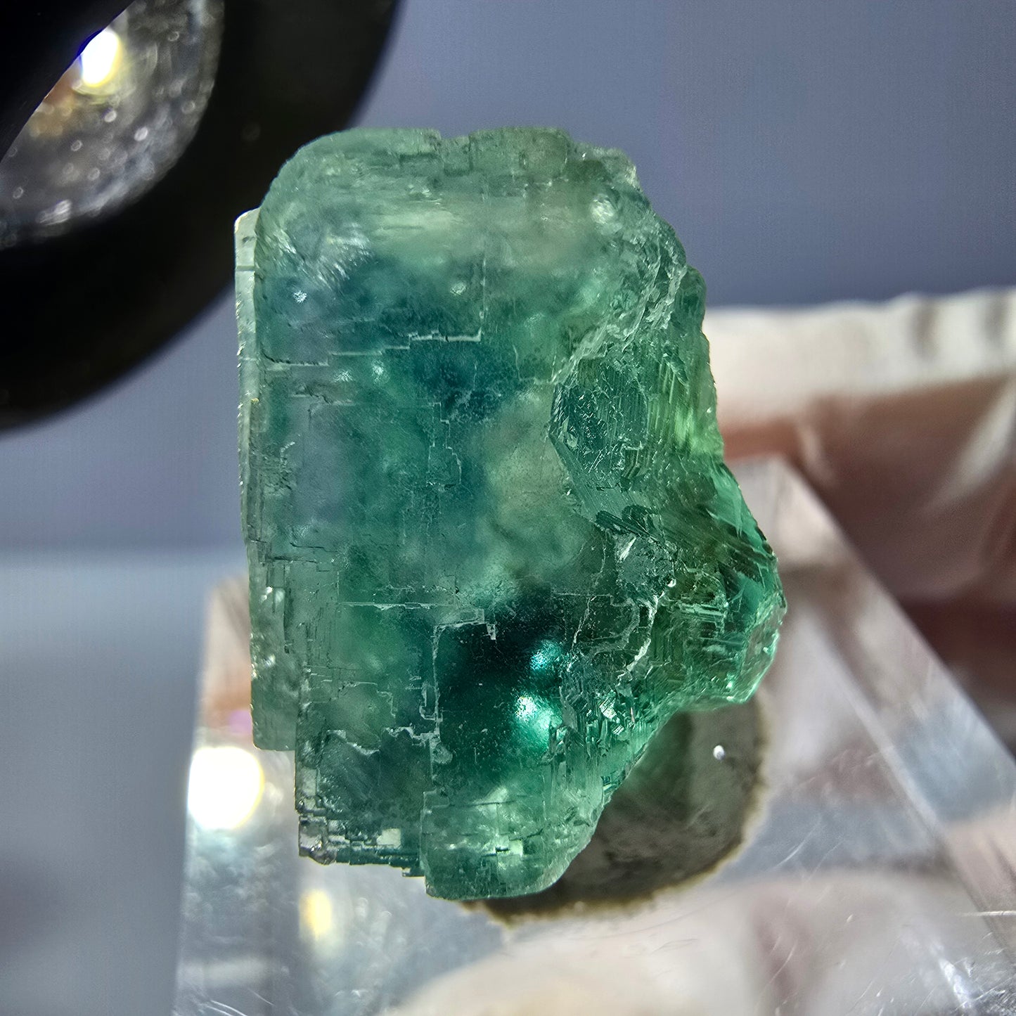Cube de fluorite fantôme transparente parquetée, vert Okorusu, Namibie 18 x 18 x 14 mm