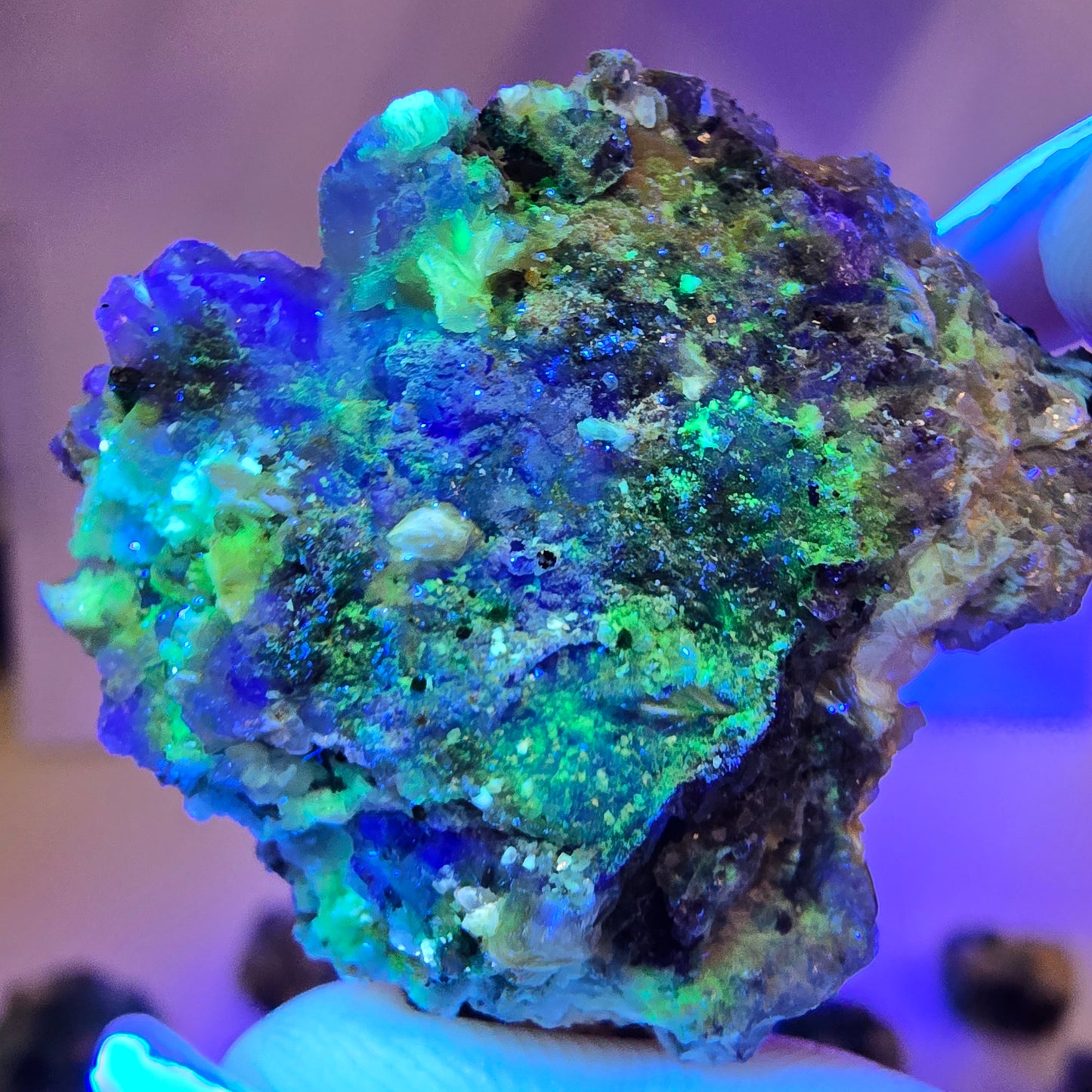 Lot de 16 fluorites fantômes, hyalites, tourmalines Schörl, muscovites, Erongo, Namibie