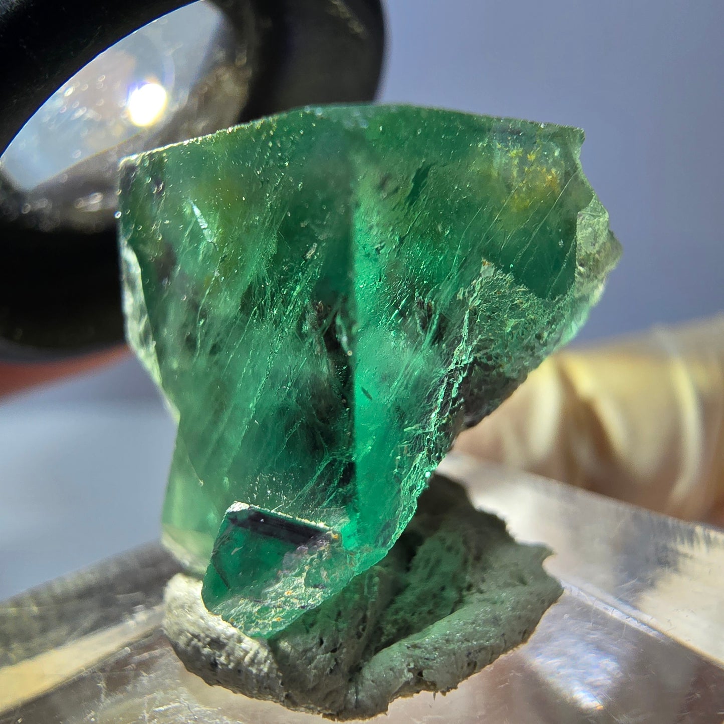 Klarer Phantom Fluorit Würfel, grün lila Okorusu, Namibia 18*16*17mm
