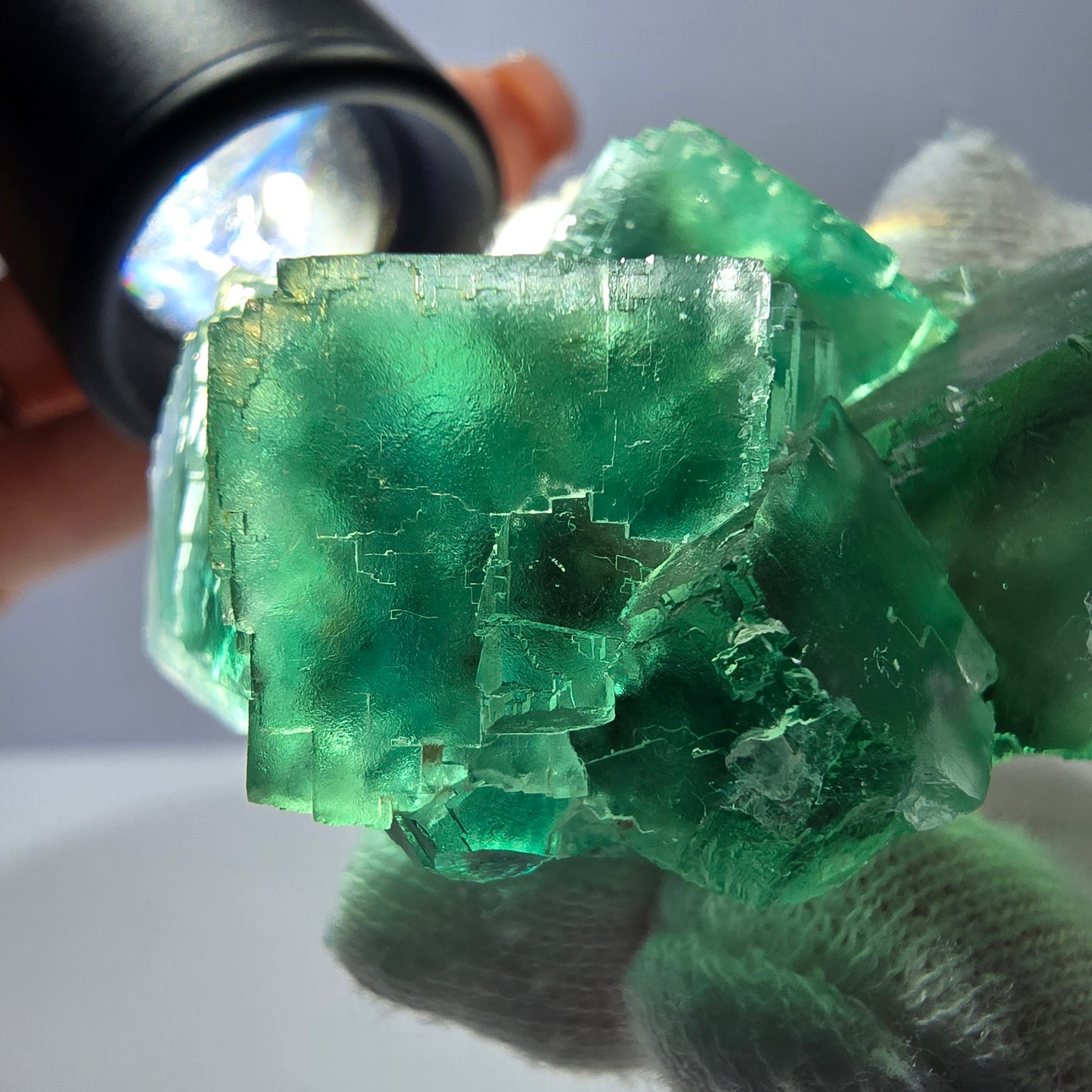 Rare spécimen de cube de fluorite fantôme, parqueté vert Okorusu, Namibie, 57 x 39 x 29 mm