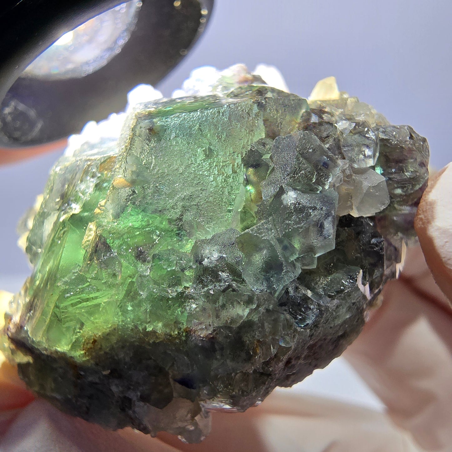 Rare cube de fluorite fantôme, spécimen de quartz vert Okorusu, Namibie, 40 x 35 x 20 mm