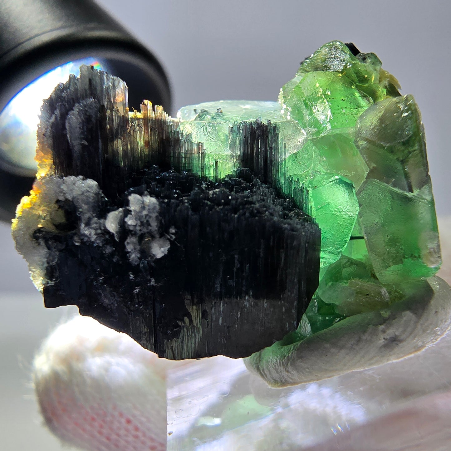 Fluorite fantôme, tourmaline Schörl, muscovite, hyalite, stade Erongo, Namibie 27*25*20 mm