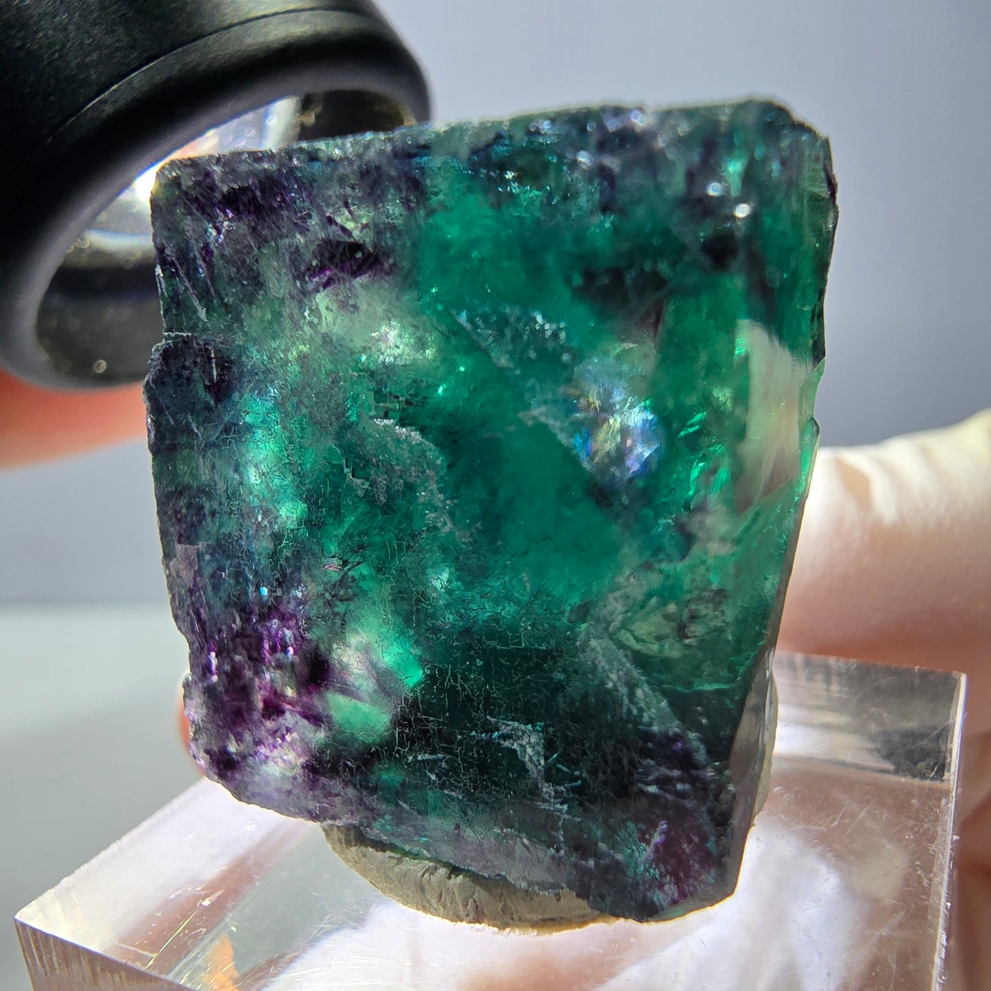 Phantom Fluorite cube parquetted, green purple Okorusu, Namibia 23*22*17mm