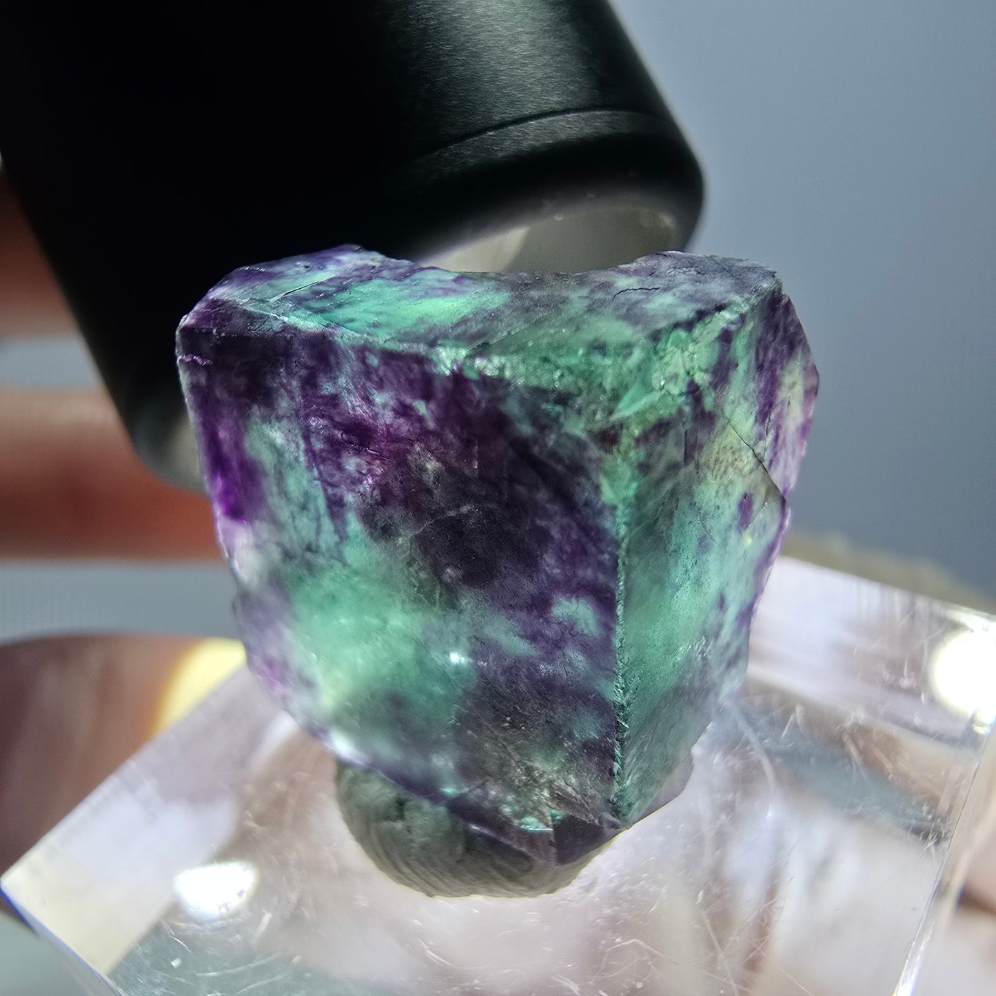 Phantom Fluorite cube parquetted, green purple Okorusu, Namibia 17*17*16mm