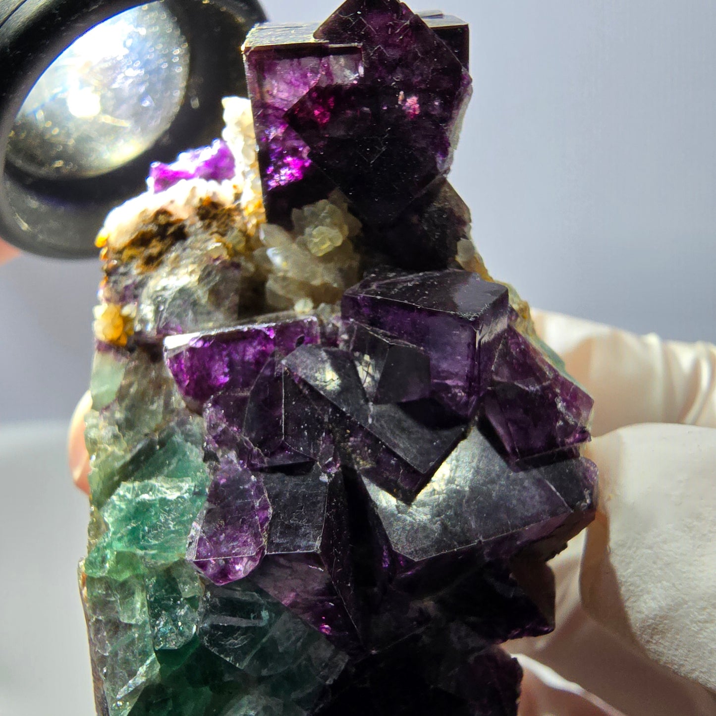 Cube de fluorite fantôme, spécimen de quartz vert violet, Okorusu, Namibie, 62 x 35 x 29 mm
