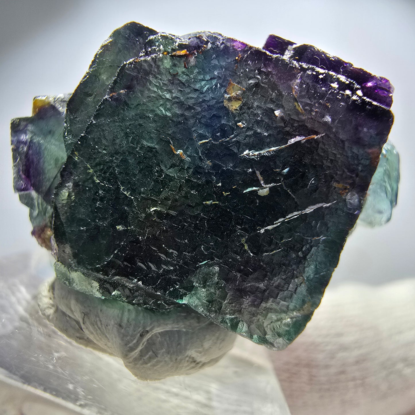 Spécimen rare de cube de fluorite fantôme, vert zonal et violet, Okorusu, Namibie, 35 x 26 x 20 mm