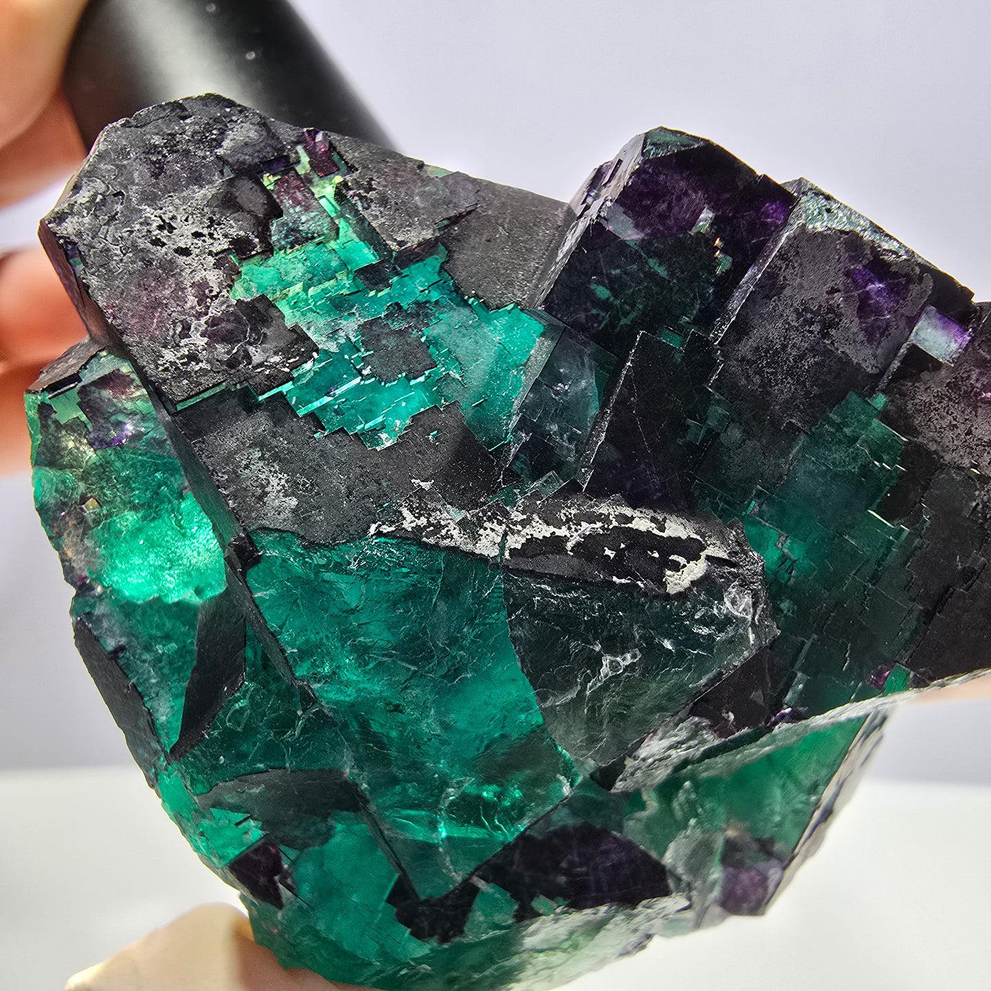 Spécimen de cube de fluorite fantôme vert violet zonal 11:11 Angel Pocket, Namibie 69*53*40mm