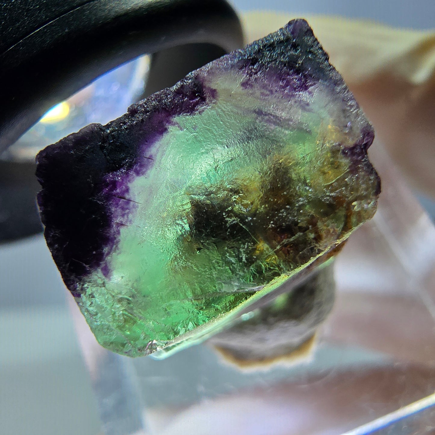 Cube de fluorite fantôme parqueté, zonal, vert violet Okorusu, Namibie 15*15*10mm