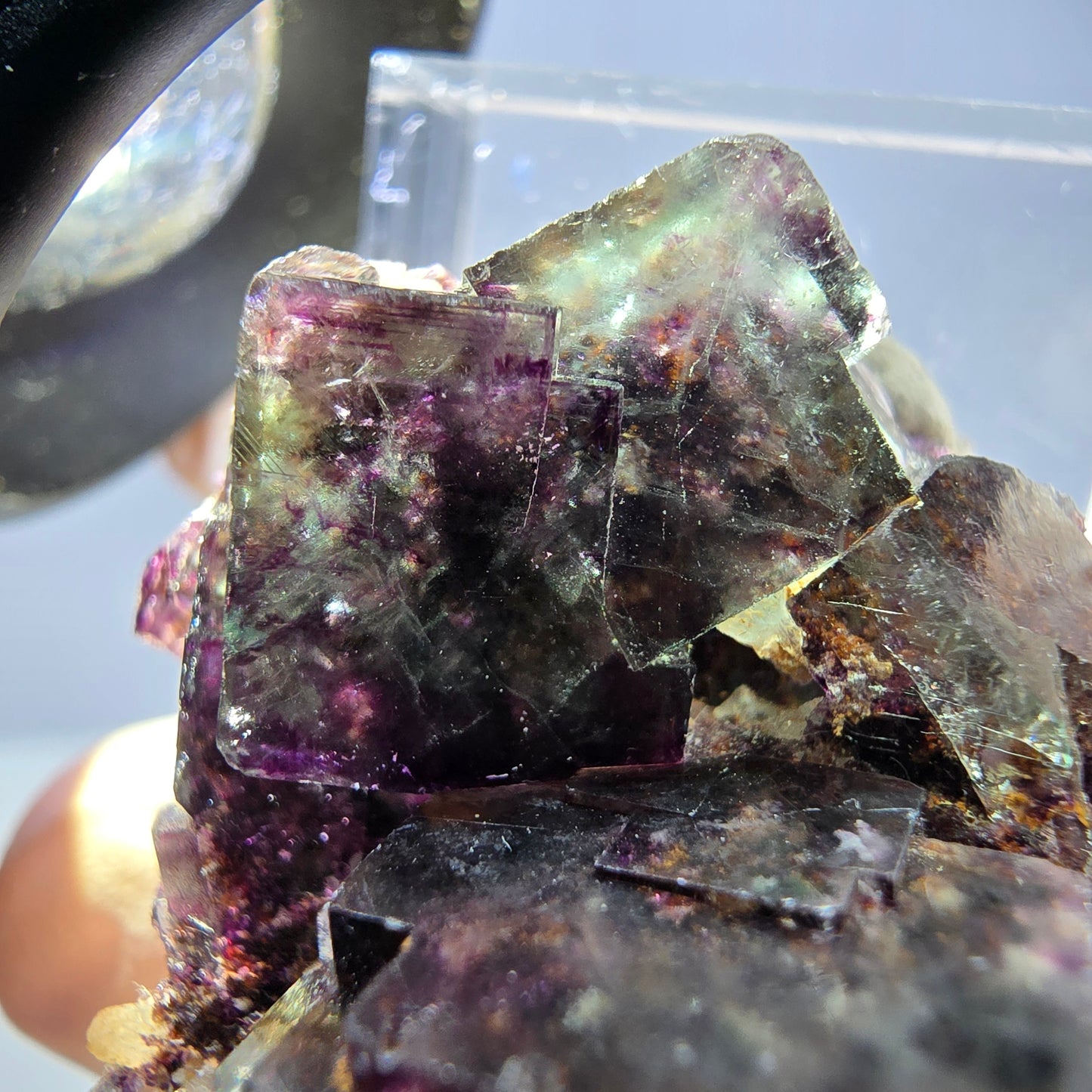 Phantom Fluorit Würfel, Quarz Stufe, grün lila Okorusu, Namibia 39*29*18mm