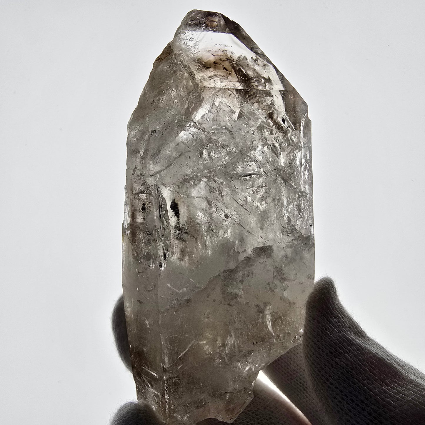 Quartz fumé squelette Enhydro, calcite UV, 1 gobo de poche Bubble Valentine. Namibie 98 x 49 x 26 mm