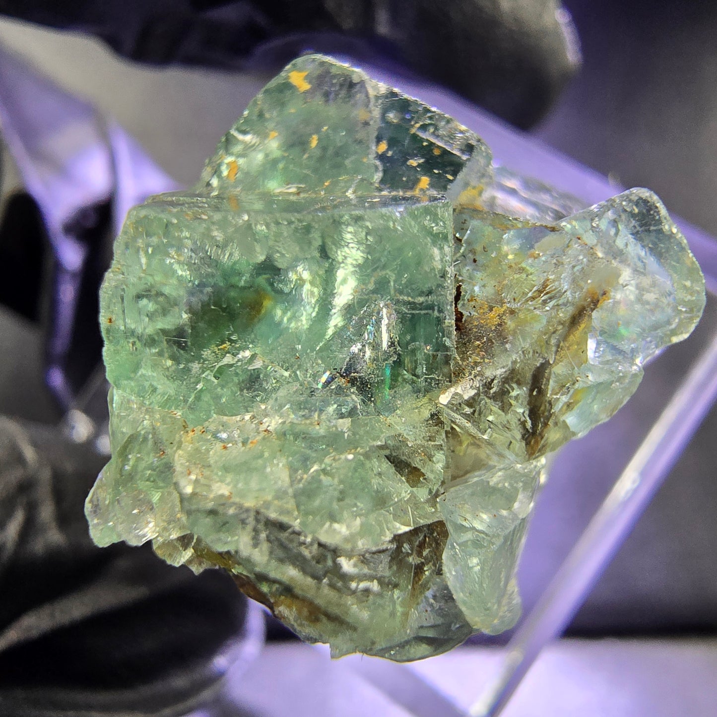 Klare Phantom Fluorit XX Würfel Stufe grün lila 23*19*17mm aus Okorusu, Namibia