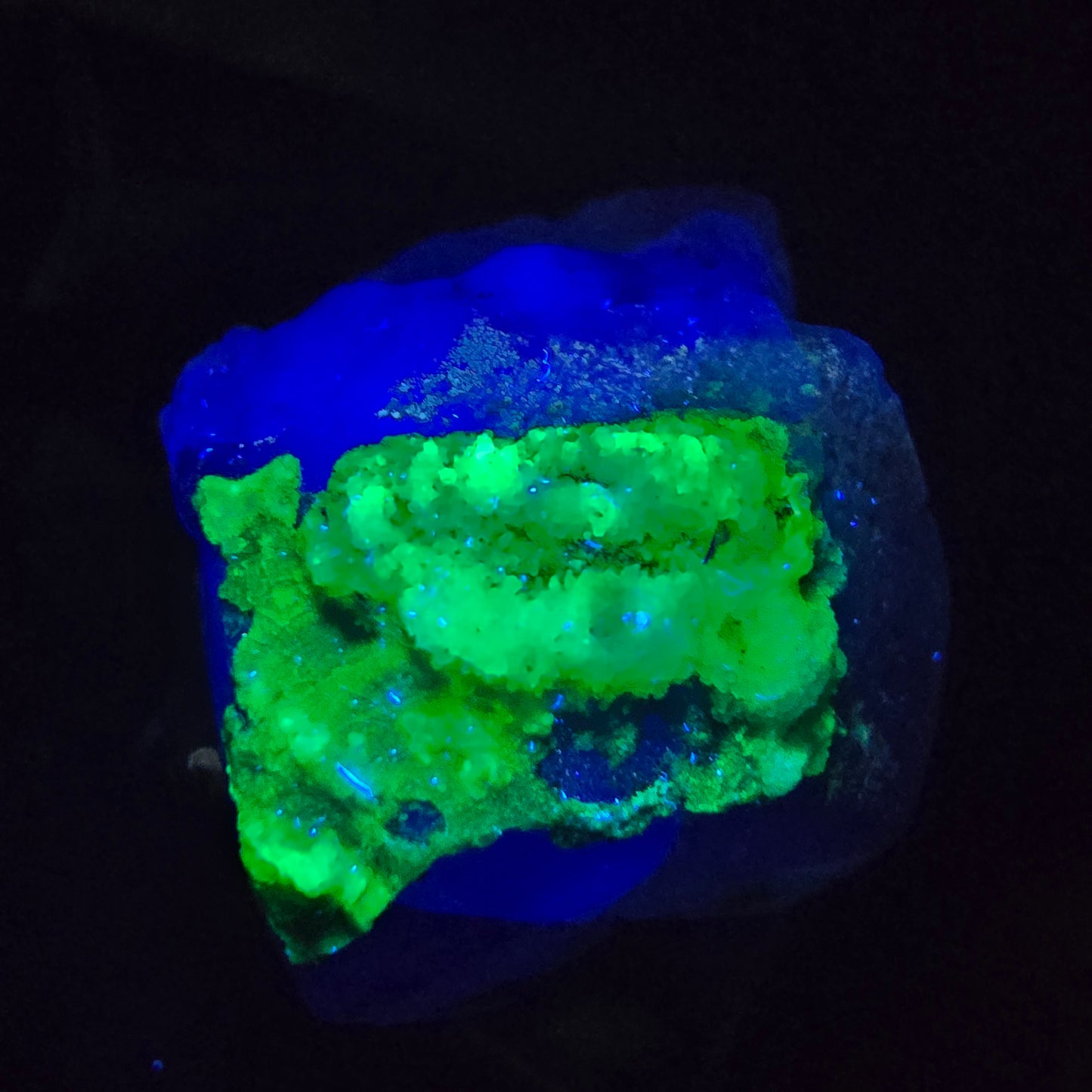 Klarer Phantom Fluorit Würfel lila grün mit Hyalit Erongo Namibia 31*28*22mm