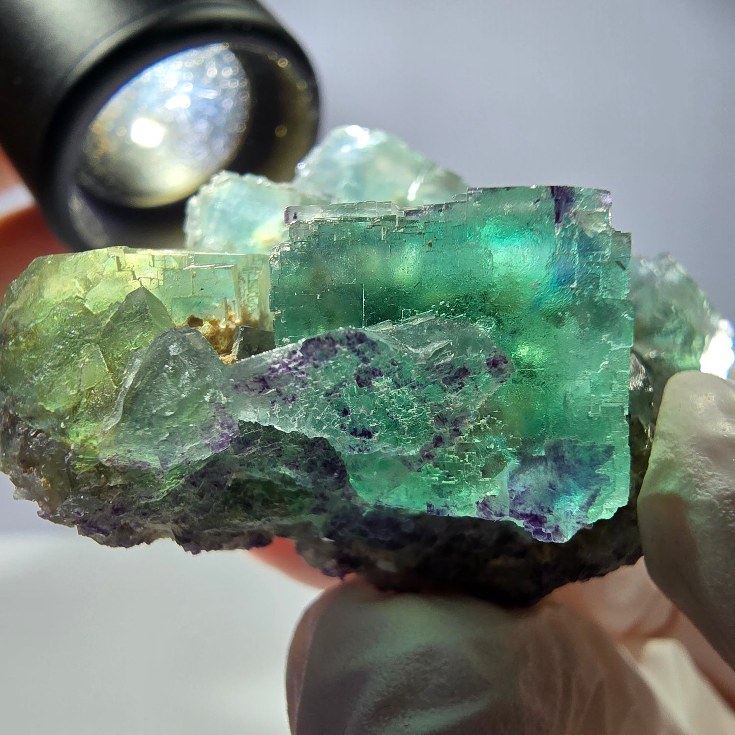 Klare Phantom Fluorit Würfel Stufe, parkettiert grün Okorusu, Namibia 54*35*26mm