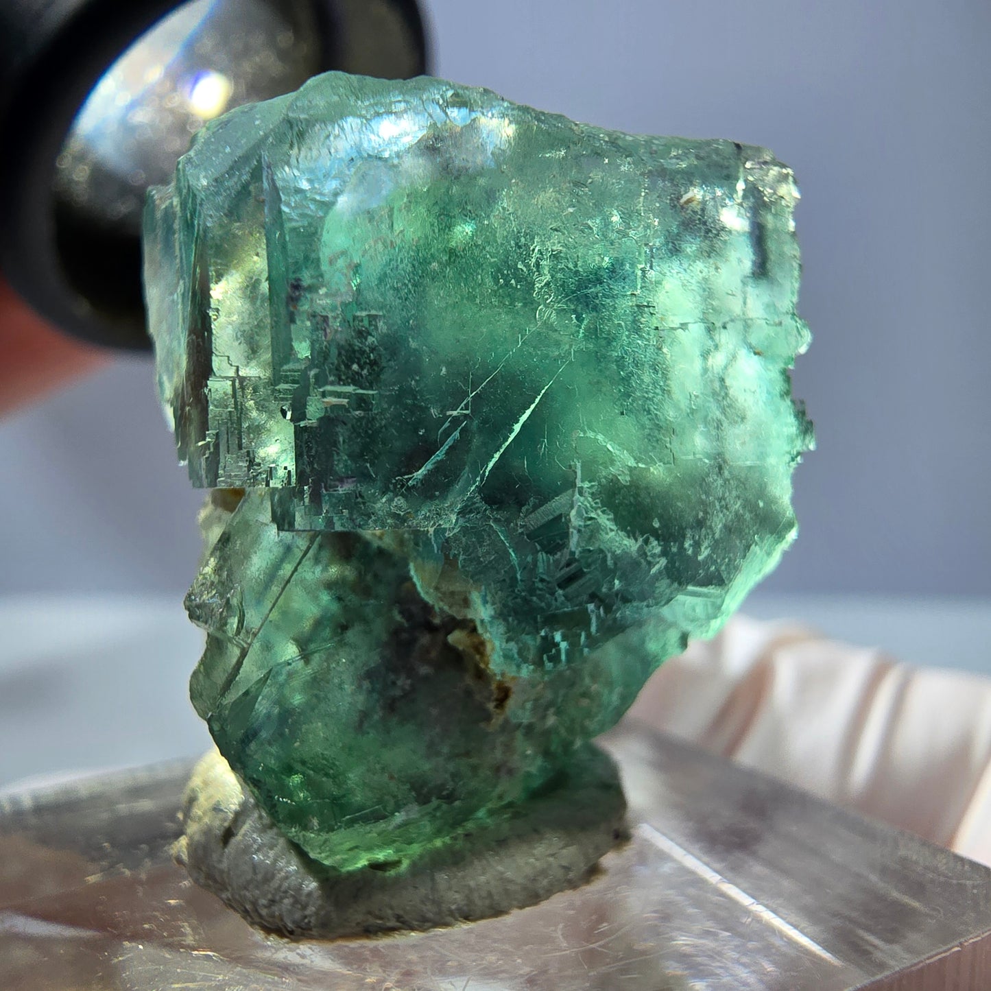 Cube de fluorite fantôme transparente parquetée, vert Okorusu, Namibie 25 x 19 x 15 mm