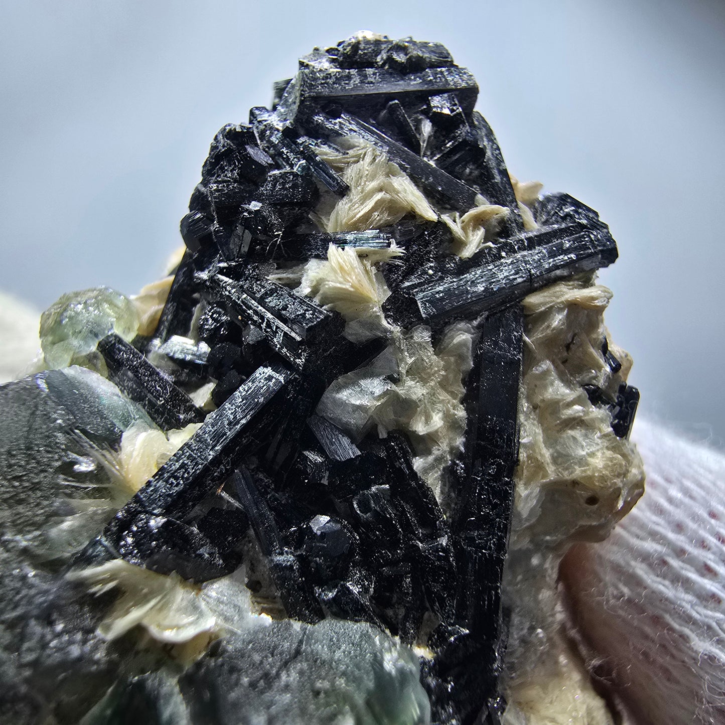 Phantom fluorite hexagonal, Schörl tourmaline, muscovite Erongo, Namibia 48*46*35mm