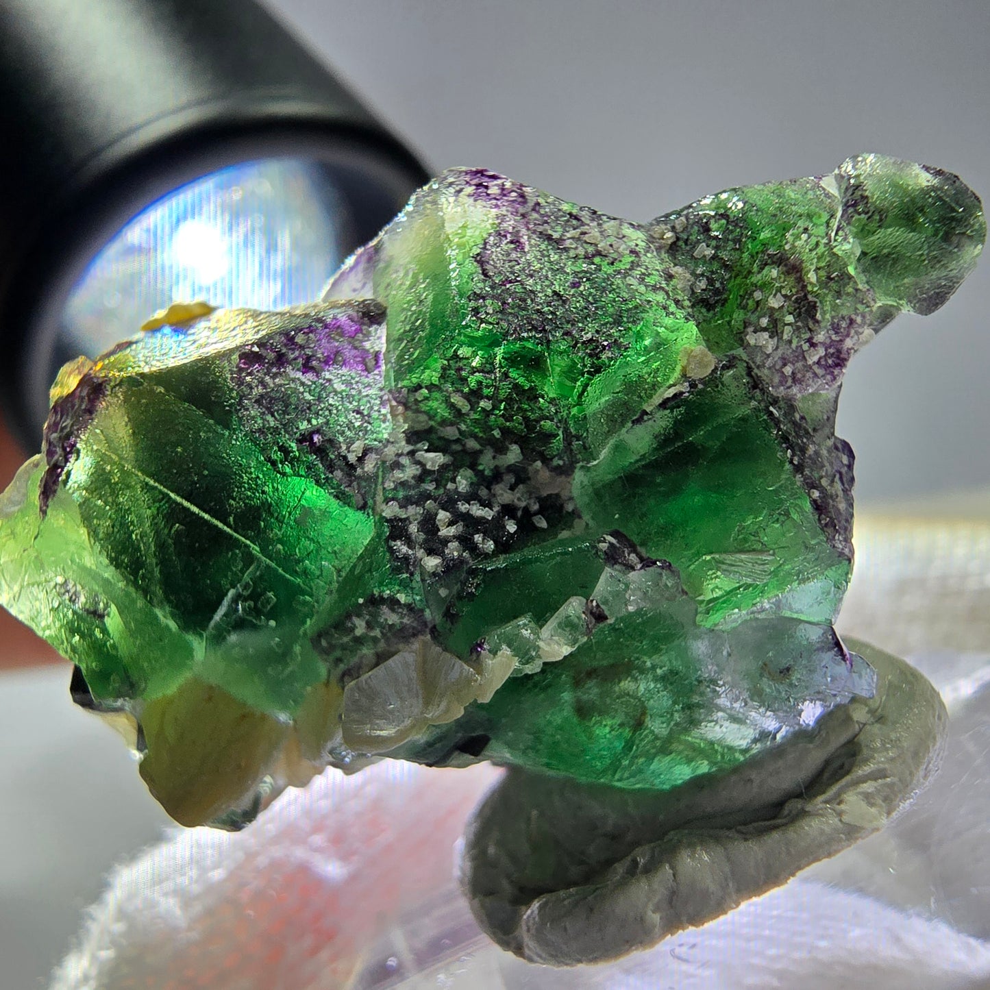 Cube de fluorite fantôme zonal, tourmaline muscovite Schorl Erongo Namibie 36 x 22 x 19 mm