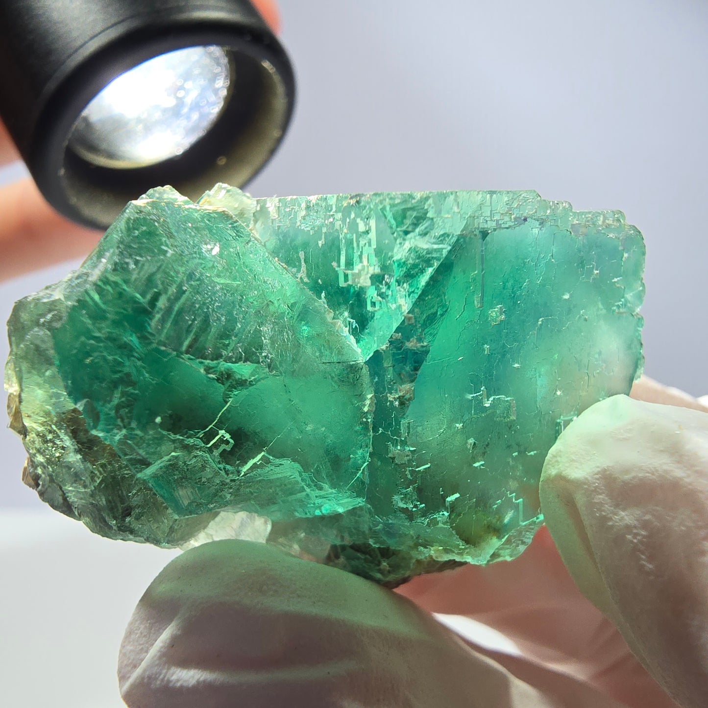 Spécimen de cube de fluorite fantôme transparente, vert parqueté, Okorusu, Namibie, 40 x 35 x 24 mm