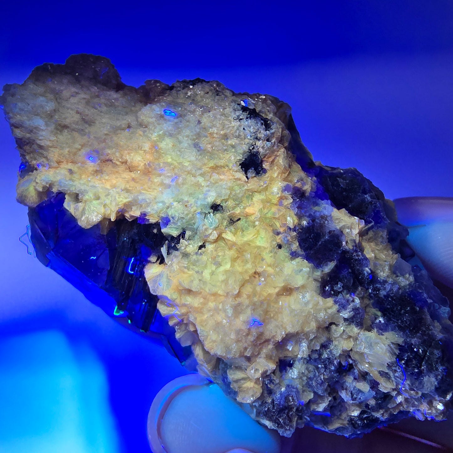 Phantom Fluorit zonal Schörl Rauchquarz Muskovit Hyalit Erongo, Namibia 69*56*40mm