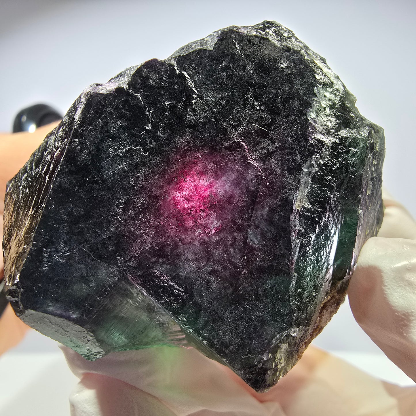 Cube de fluorite fantôme XL parqueté vert violet Okorusu, Namibie 54*54*47mm