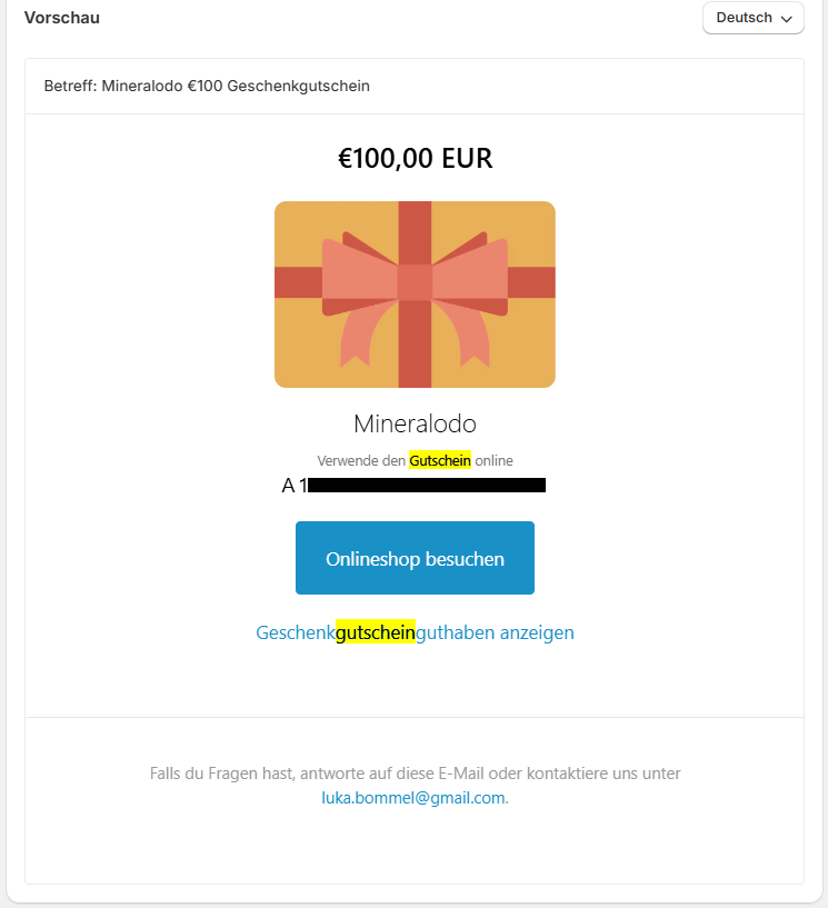 Digitaler Geschenkgutschein - Mineralodo Shop Gutschein
