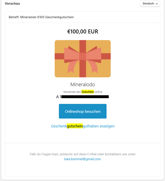 Digital Gift Voucher - Mineralodo Shop Voucher