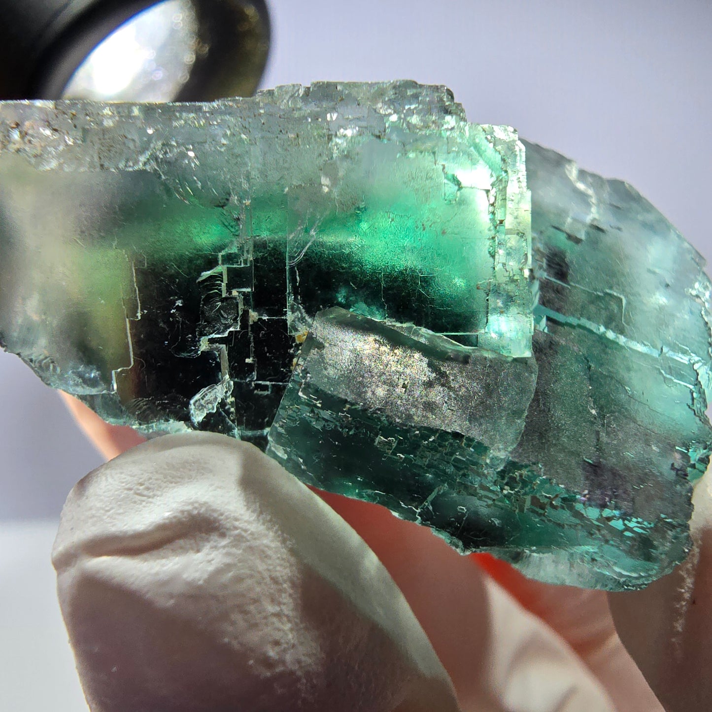 Spécimen de cube de fluorite fantôme parqueté vert violet Okorusu, Namibie 40*29*21mm
