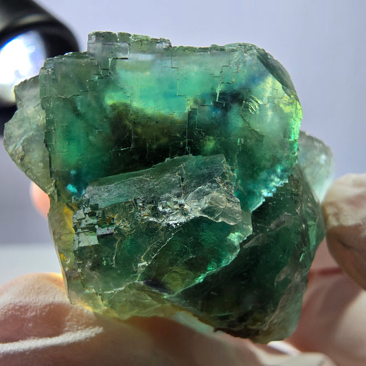 Spécimen de cube de fluorite fantôme transparente, vert parqueté, Okorusu, Namibie, 43 x 40 x 23 mm 