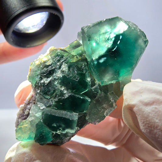 Spécimen de cube de fluorite fantôme transparente, vert parqueté, Okorusu, Namibie, 49 x 31 x 16 mm 