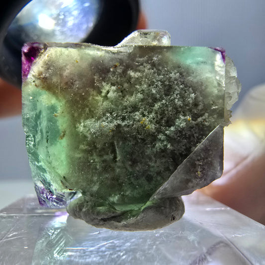 Phantom Fluorit Würfel, Quarz Stufe, grün lila Okorusu, Namibia 22*21*18mm