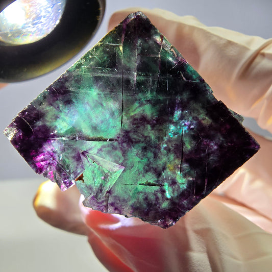 Rare cube de fluorite fantôme parqueté vert violet Okorusu Namibie 24*24*24mm 