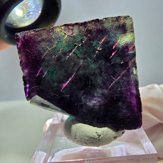 Rare cube de fluorite fantôme parqueté vert violet Okorusu Namibie 29*29*28mm 