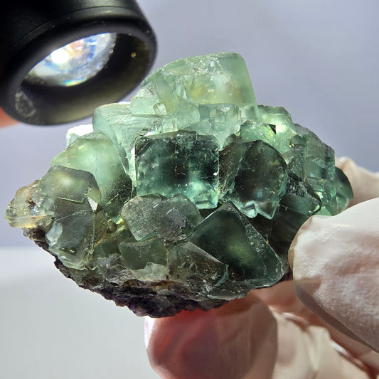 Spécimen de cube de fluorite fantôme transparente, vert parqueté, Okorusu, Namibie, 47 x 32 x 22 mm 