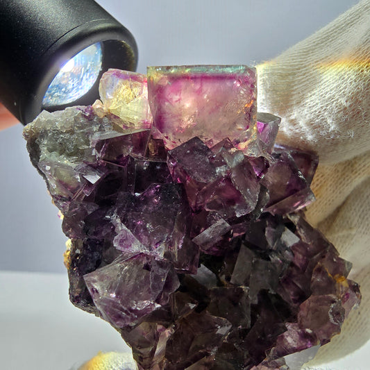 Rare spécimen de cube de fluorite fantôme, violet-vert Okorusu Namibie 72*50*27mm 