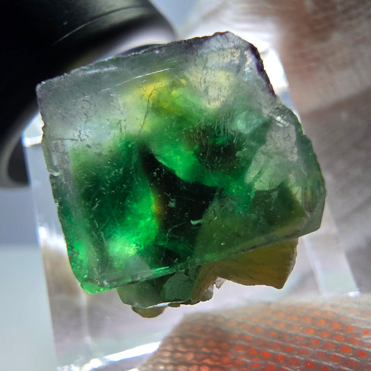 Cube de fluorite fantôme zonal, spécimen de muscovite, Erongo, Namibie, 16 x 15 x 15 mm 