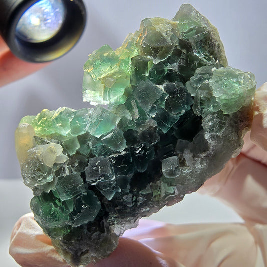 Rare cube de fluorite fantôme, spécimen de quartz vert Okorusu, Namibie, 55 x 33 x 24 mm 