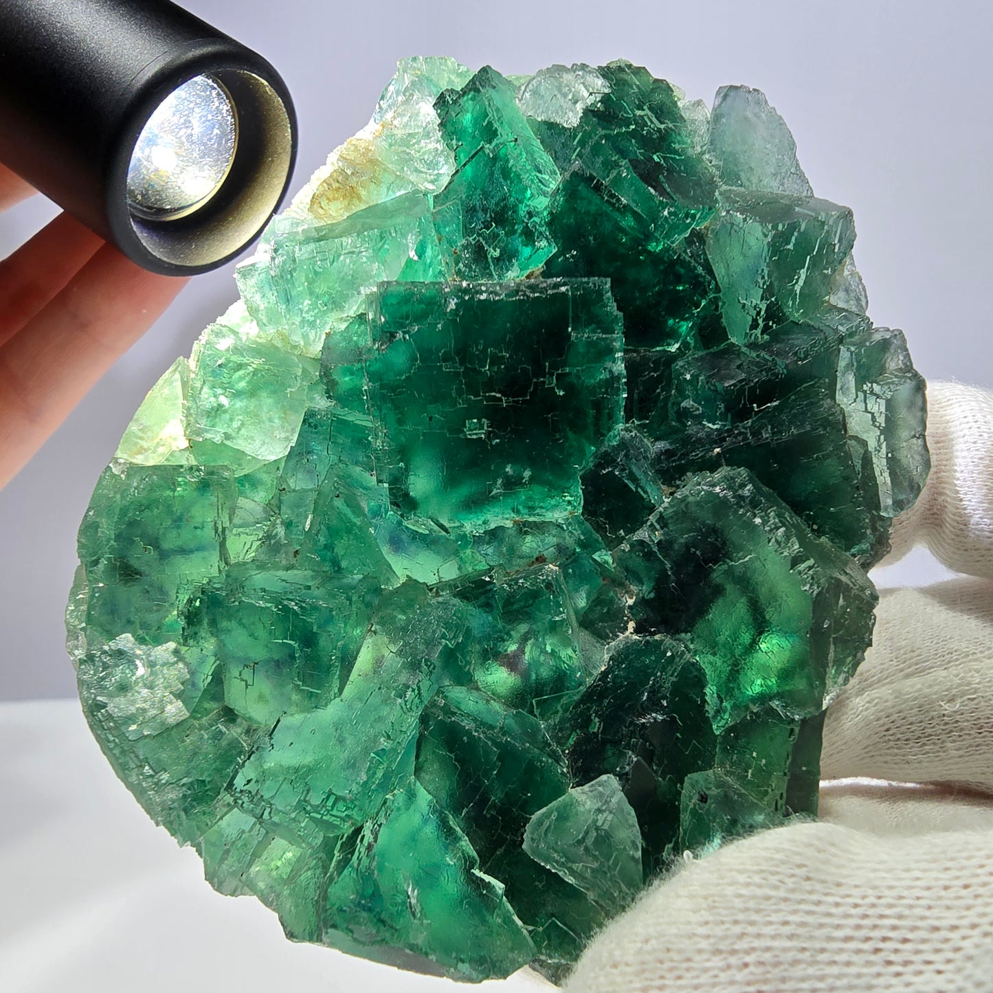 Grand cube de fluorite fantôme étagé vert violet Okorusu Namibie 100 x 75 x 29 mm 