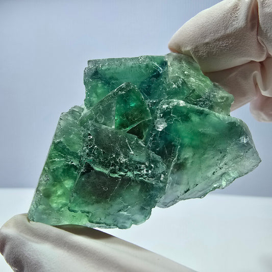 Spécimen de cube de fluorite fantôme transparente, vert parqueté, Okorusu, Namibie, 55 x 45 x 23 mm 