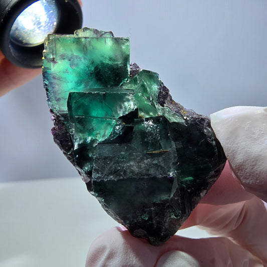 Rare spécimen de cube de fluorite fantôme, vert-violet, Okorusu, Namibie, 49 x 30 x 20 mm 