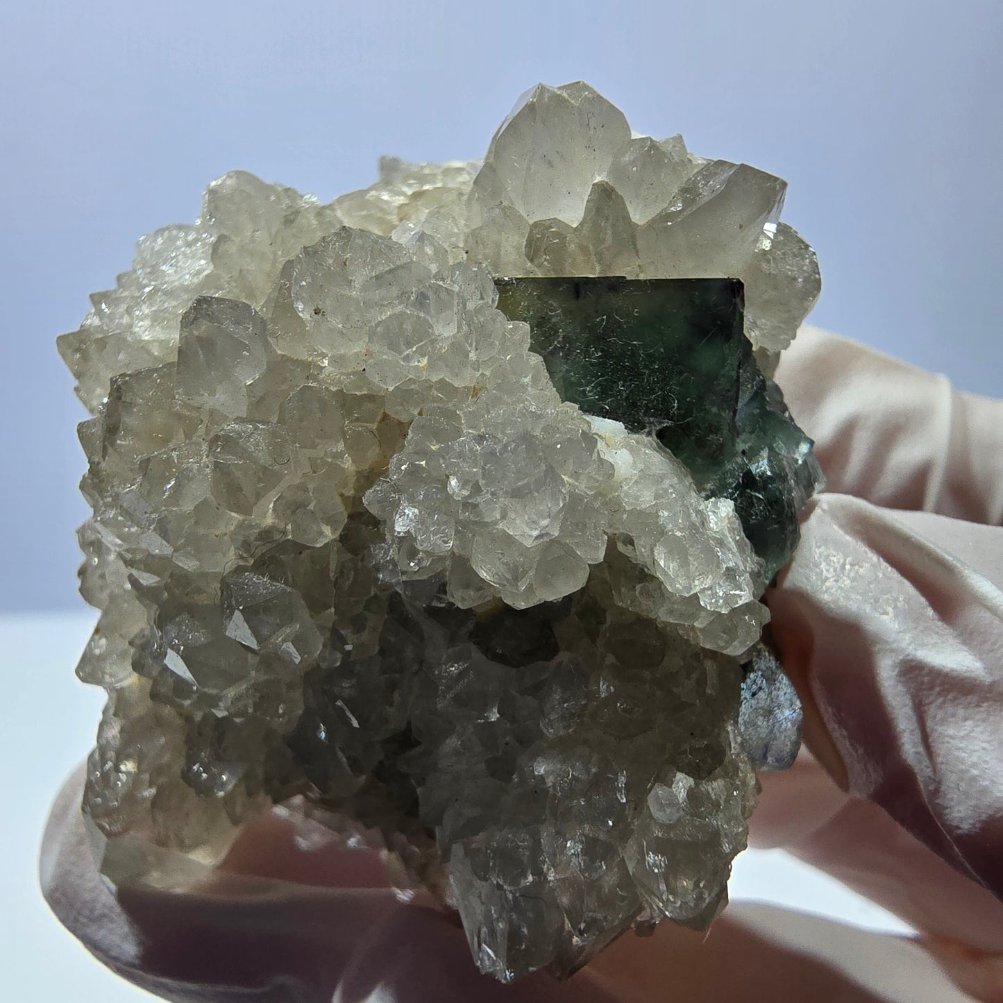 Rare cube de fluorite fantôme, spécimen de quartz vert violet Okorusu Namibie 48*42*28mm 