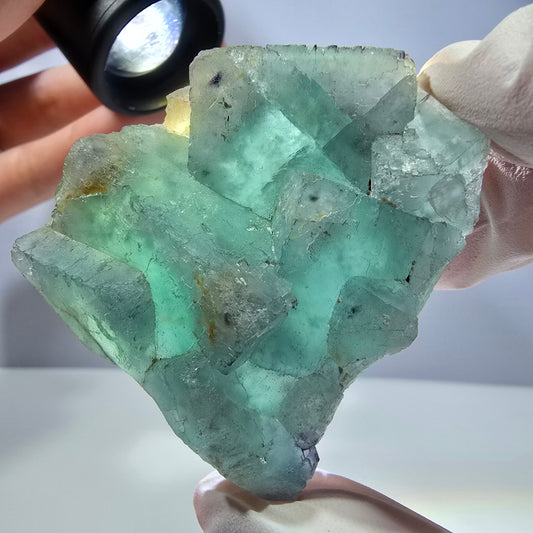 Rare spécimen de cube de fluorite fantôme, parqueté vert Okorusu, Namibie, 51 x 47 x 21 mm 