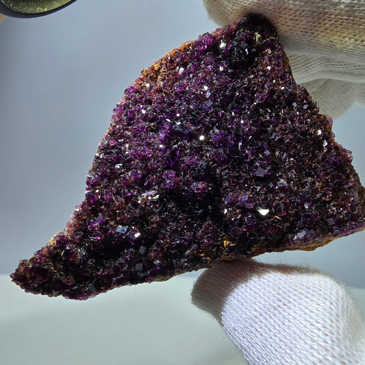 Spécimen de cube de fluorite fantôme double face violet jaune Okorusu Namibie 79*61*27mm 
