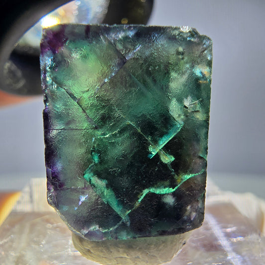 Rare cube de fluorite fantôme parqueté vert violet Okorusu Namibie 20*15*13mm 